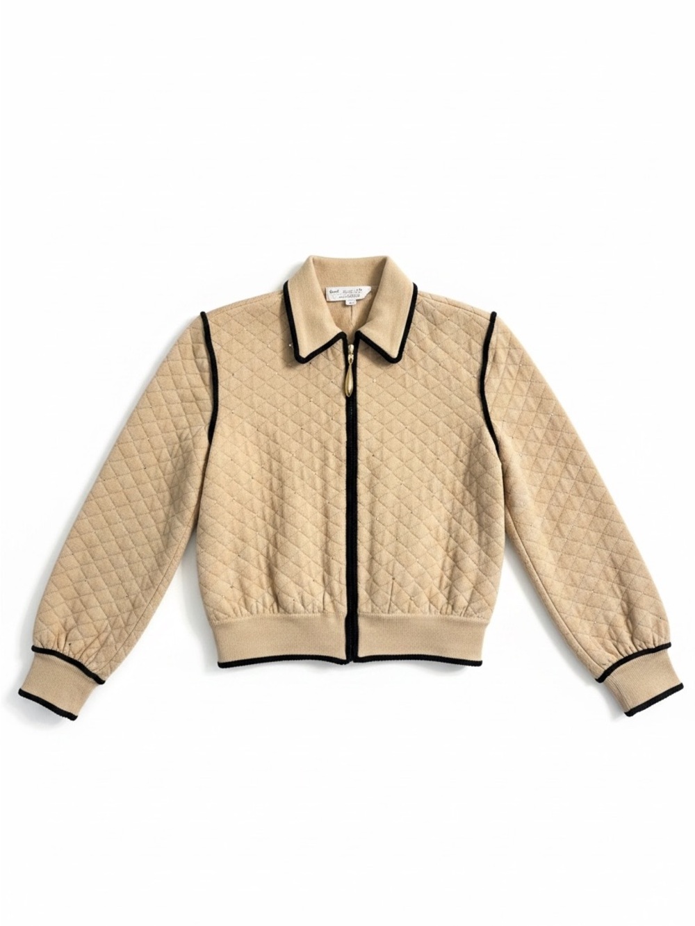St John Sportswear Jacket Womens Small Tan Quilted Knit Zip Up Studded